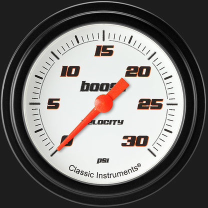 Classic Instruments VS342WBLF Velocity White 2 5/8" Boost Gauge, 30 psi