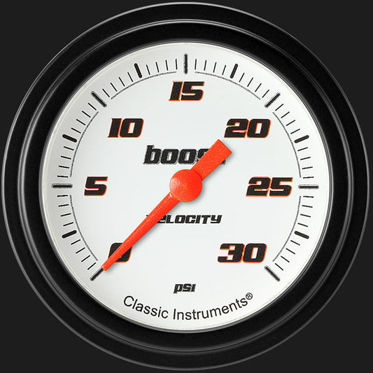 Classic Instruments VS342WBLF Velocity White 2 5/8" Boost Gauge, 30 psi