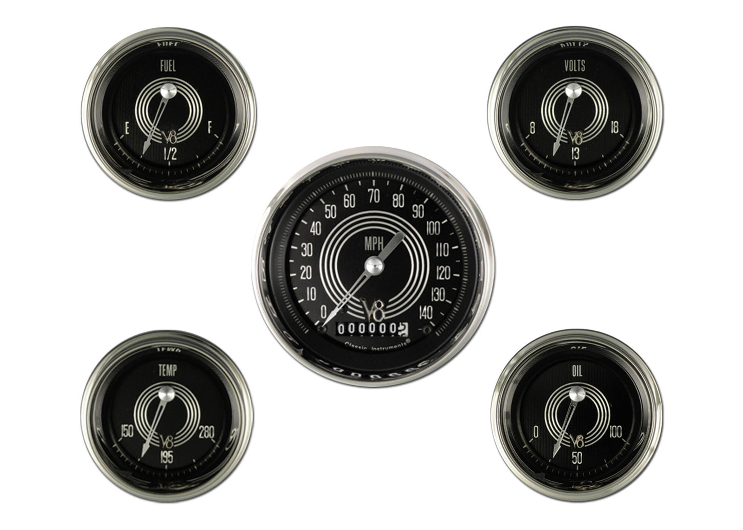 Classic Instruments V8SR00SHC V8 Speedster - 5 Gauge Set 3-3/8" Speedo, 2-1/8" F