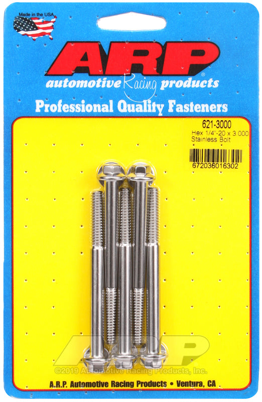 ARP 621-3000 1/4-20 X 3.000 Hex SS Bolts