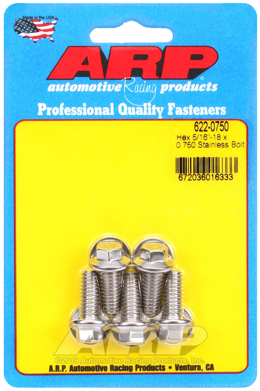 ARP Fasteners ARP622-0750 622-0750 5/16-18 X 0.750 Hex SS Bolts