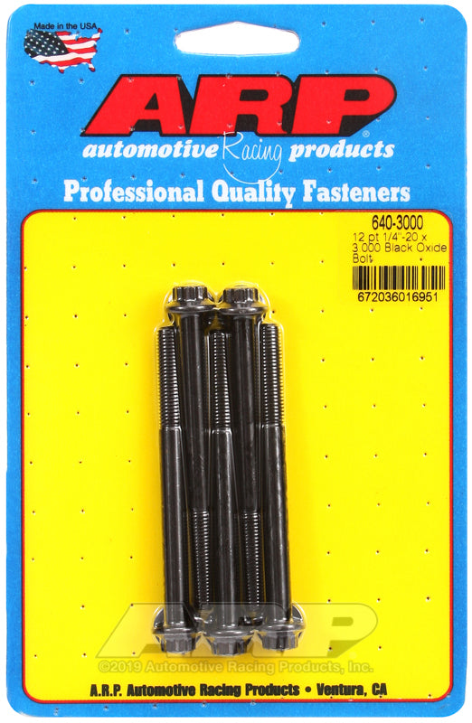 ARP 640-3000 1/4-20 X 3.000 12PT Black Oxide Bolts