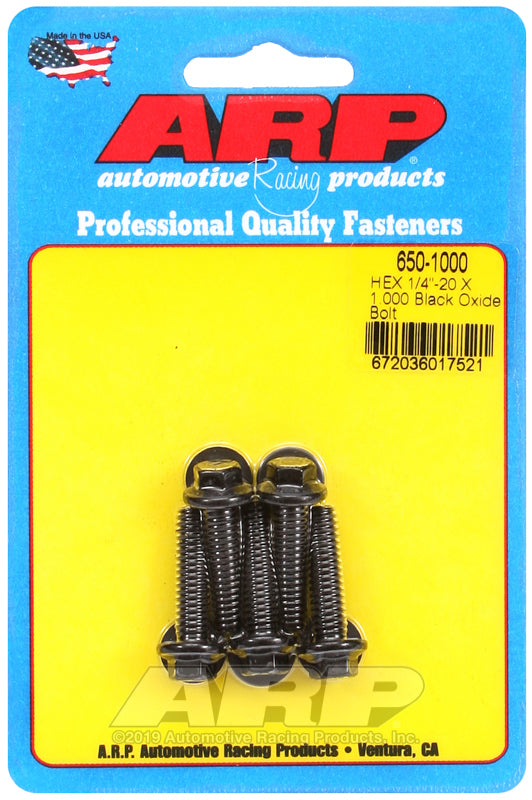 ARP 650-1000 1/4-20 X 1.000 Hex Black Oxide Bolts