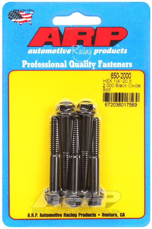 ARP 650-2000 1/4-20 X 2.000 Hex Black Oxide Bolts