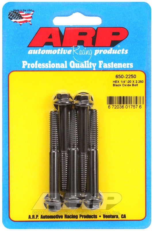 ARP 650-2250 1/4-20 X 2.250 Hex Black Oxide Bolts