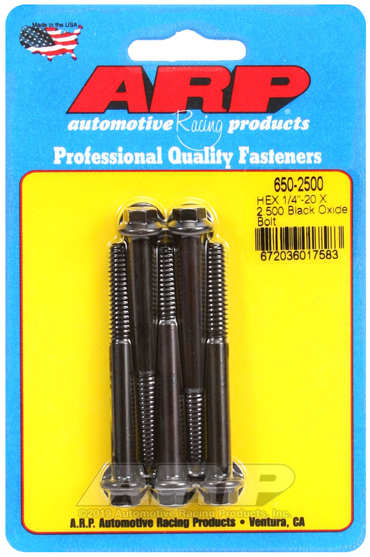 ARP 650-2500 1/4-20 X 2.500 Hex Black Oxide Bolts