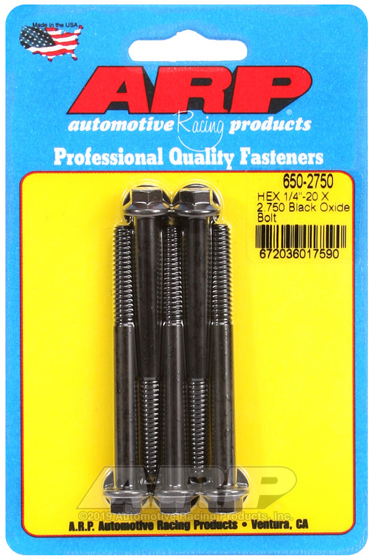 ARP 650-2750 1/4-20 X 2.750 Hex Black Oxide Bolts