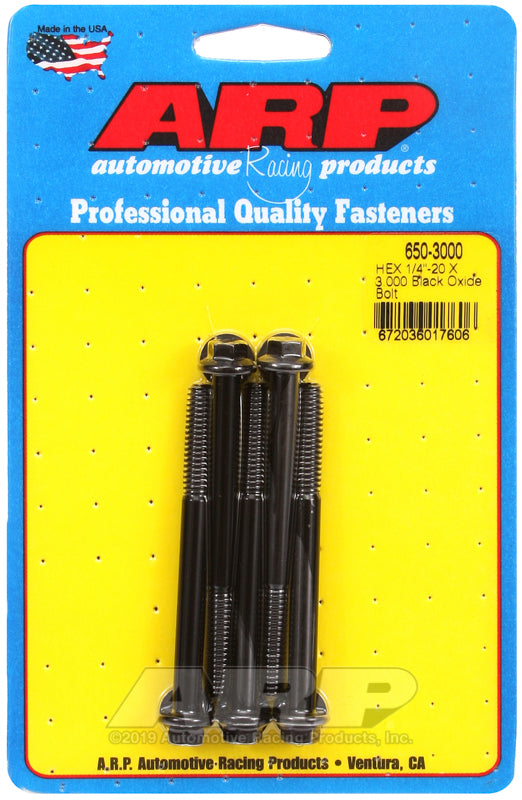 ARP 650-3000 1/4-20 X 3.000 Hex Black Oxide Bolts