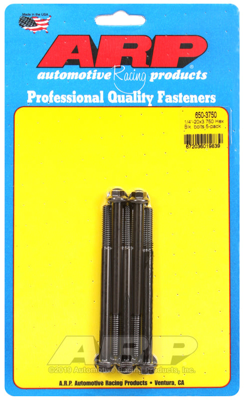 ARP 650-3750 1/4-20 X 3.750 Hex Black Oxide Bolts