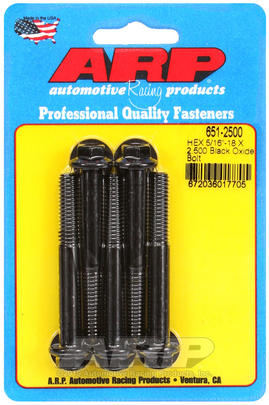 ARP 651-2500 5/16-18 X 2.500 Hex Black Oxide Bolts