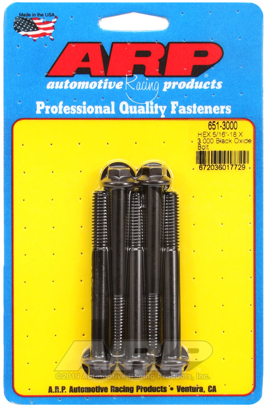 ARP 651-3000 5/16-18 X 3.000 Hex Black Oxide Bolts