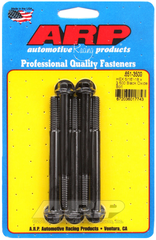 ARP 651-3500 5/16-18 X 3.500 Hex Black Oxide Bolts
