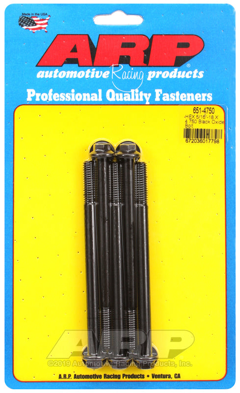 ARP 651-4750 5/16-18 X 4.750 Hex Black Oxide Bolts