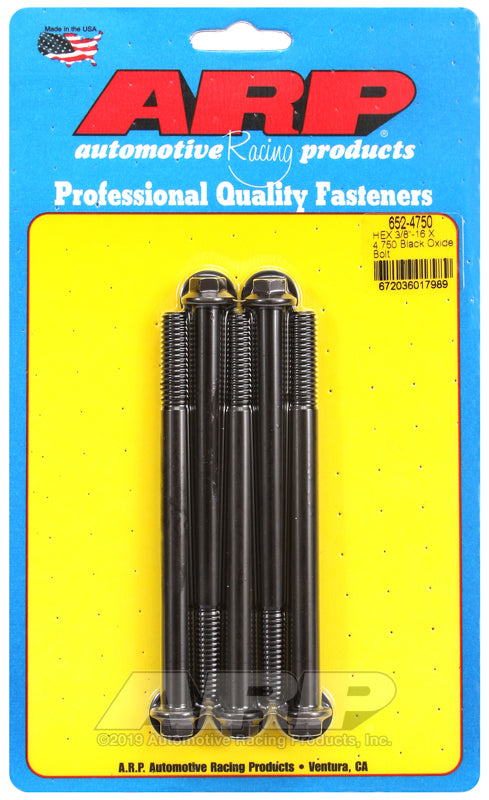 ARP 652-4750 3/8-16 X 4.750 Hex Black Oxide Bolts