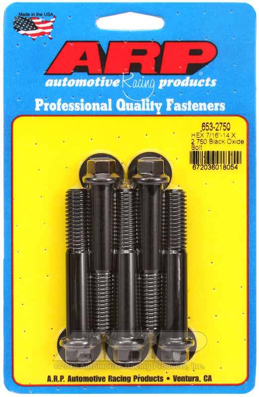 ARP 653-2750 7/16-14 X 2.750 Hex Black Oxide Bolts