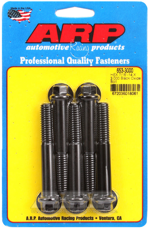 ARP 653-3000 7/16-14 X 3.000 Hex Black Oxide Bolts