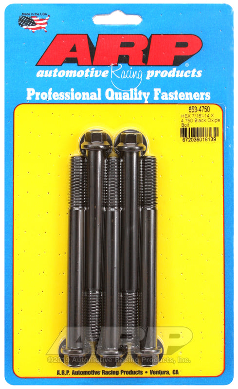 ARP 653-4750 7/16-14 X 4.750 Hex Black Oxide Bolts