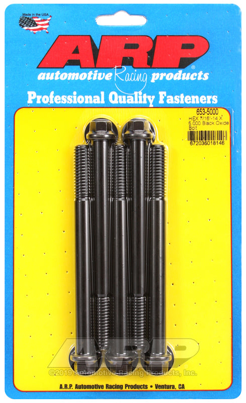 ARP 653-5000 7/16-14 X 5.000 Hex Black Oxide Bolts