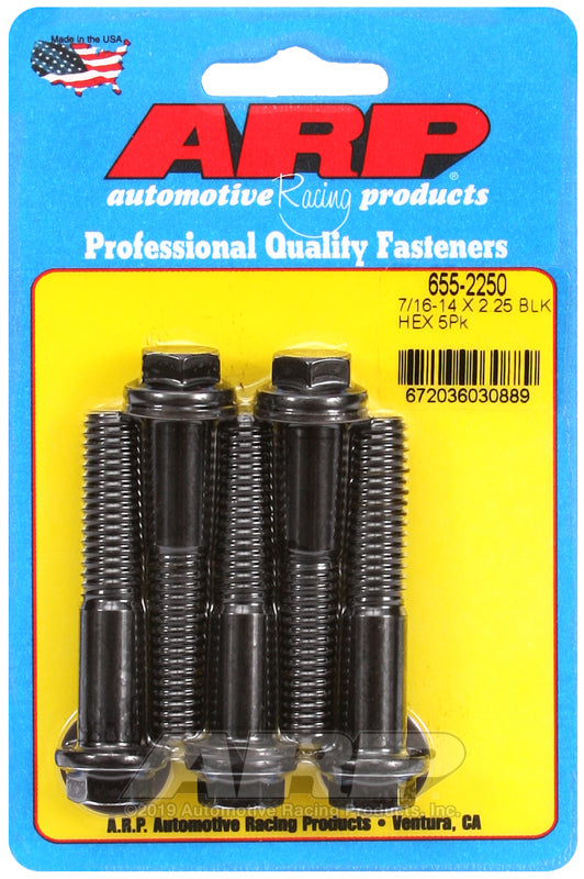 ARP 655-2250 7/16-14 X 2.250 Hex 1/2 Wrenching Black Oxide Bolts