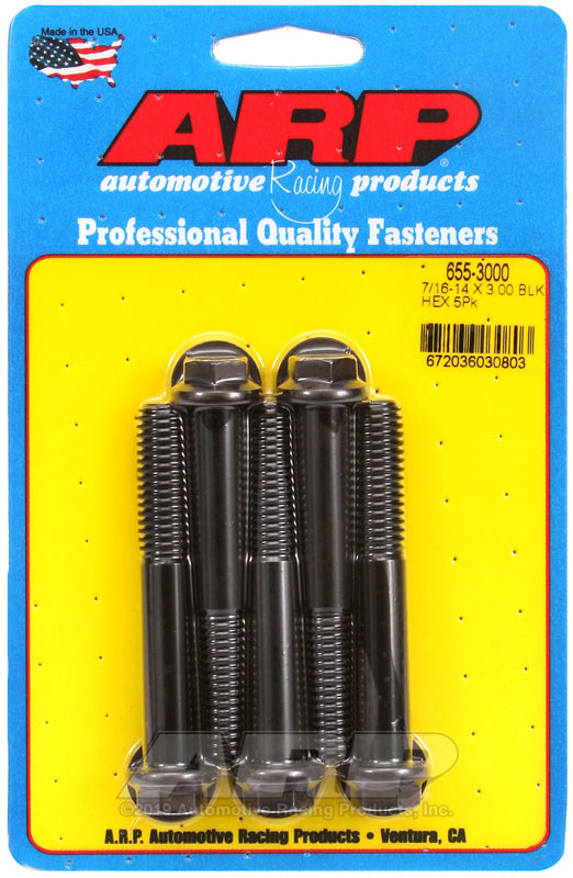 ARP 655-3000 7/16-14 X 3.000 Hex 1/2 Wrenching Black Oxide Bolts