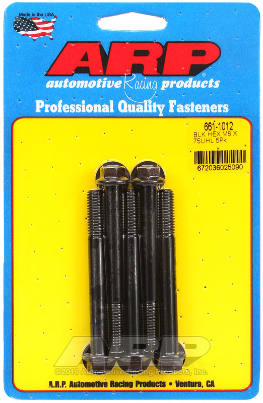 ARP 661-1012 M8 X 1.25 X 75 Hex Black Oxide Bolts