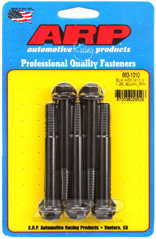 ARP 663-1010 M10 X 1.25 X 80 Hex Black Oxide Bolts