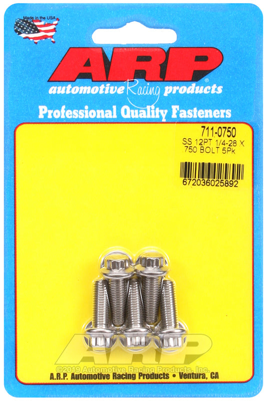 ARP 711-0750 1/4-28 X .750 12PT SS Bolts