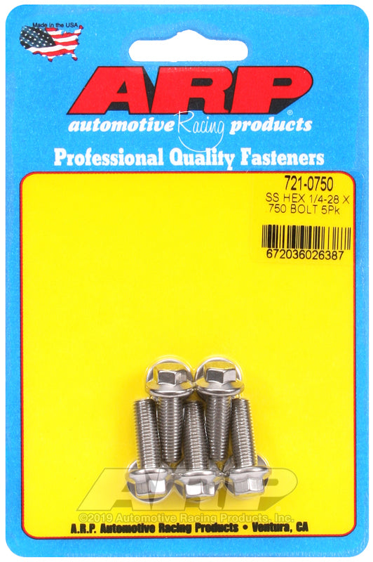 ARP 721-0750 1/4-28 X .750 Hex SS Bolts