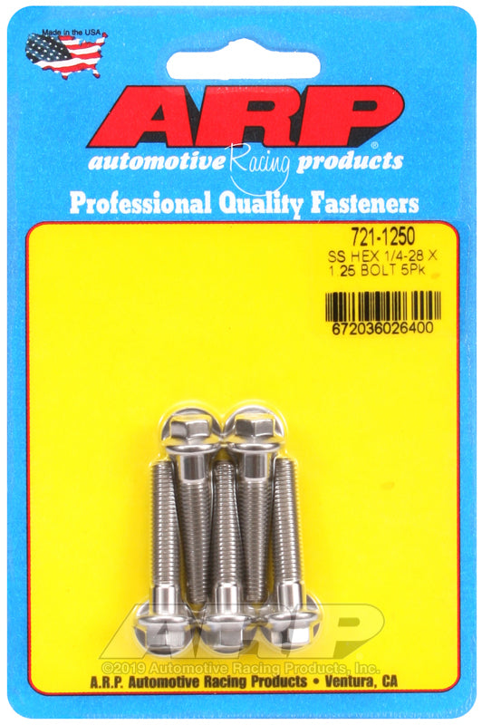 ARP 721-1250 1/4-28 X 1.250 Hex SS Bolts