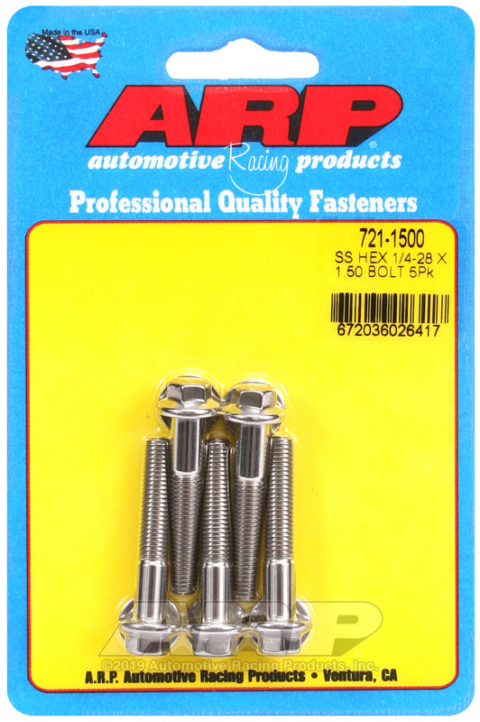 ARP 721-1500 1/4-28 X 1.500 Hex SS Bolts