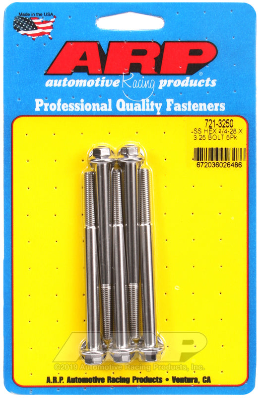 ARP 721-3250 1/4-28 X 3.250 Hex SS Bolts