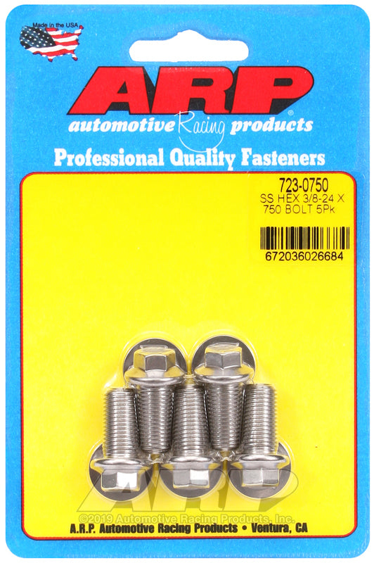 ARP 723-0750 3/8-24 X .750 Hex SS Bolts