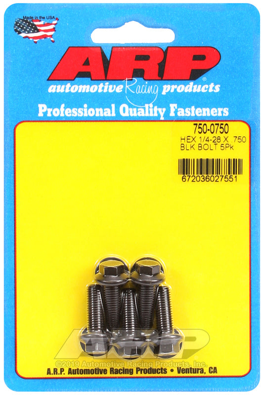 ARP 750-0750 1/4-28 X .750 Hex Black Oxide Bolts