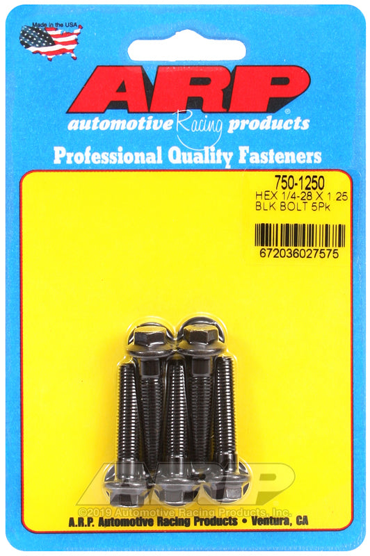 ARP 750-1250 1/4-28 X 1.250 Hex Black Oxide Bolts