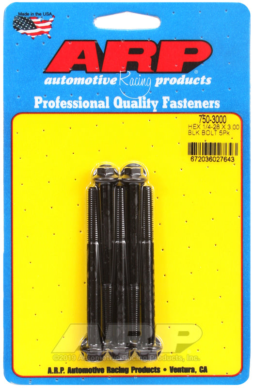 ARP 750-3000 1/4-28 X 3.000 Hex Black Oxide Bolts