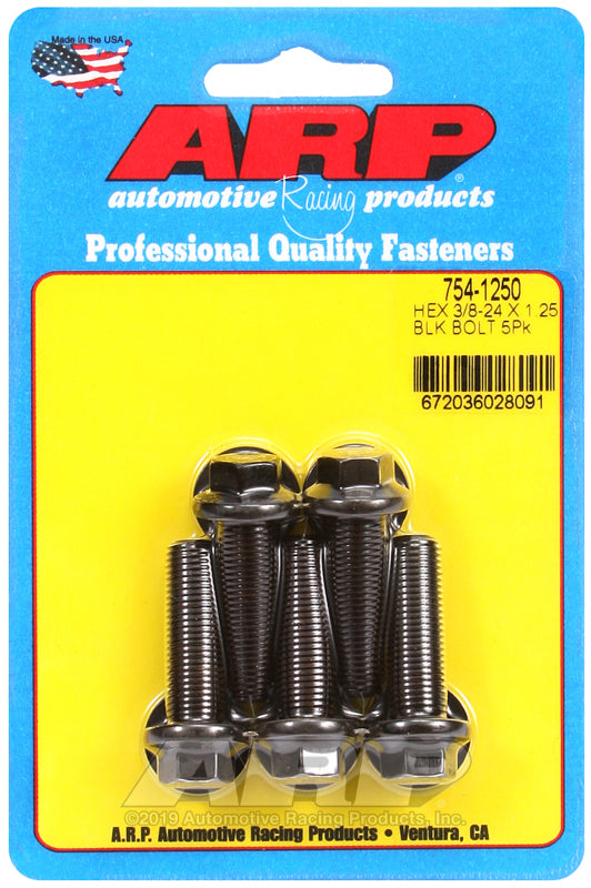 ARP 754-1250 3/8-24 X 1.250 Hex 7/16 Wrenching Black Oxide Bolts