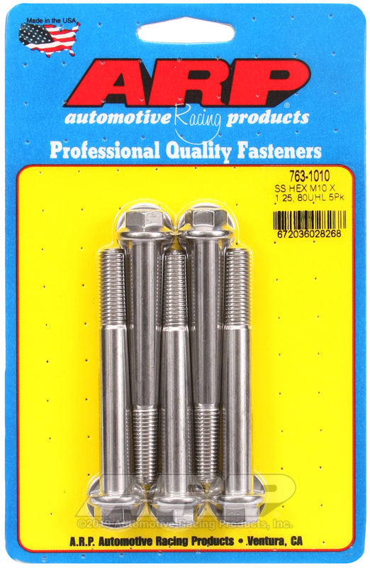 ARP 763-1010 M10 X 1.25 X 80 Hex SS Bolts