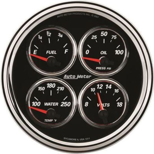 AutoMeter AU1224 Gauge Kit Analog Designer Black II Water Temperature Fuel Level Voltmeter Oil Pressure Kit
