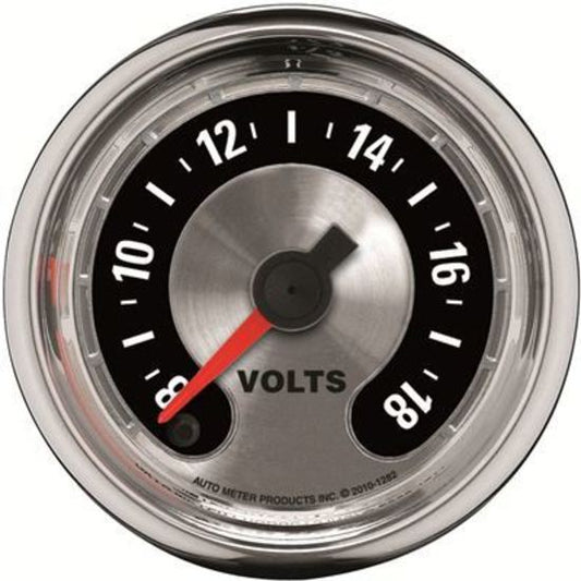 AutoMeter AU1282 American Muscle Voltmeter Gauge 2-1/16" Full Sweep Elec 0-18 Volts