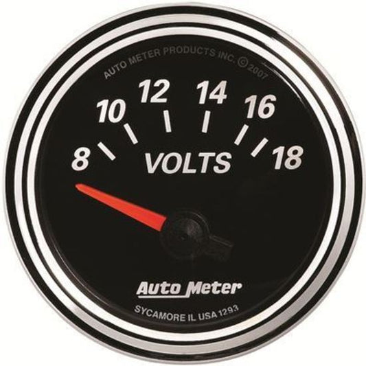 AutoMeter AU1293 Designer Black II Voltmeter Gauge 2-1/16" Short Sweep Elec 8-18 Volts