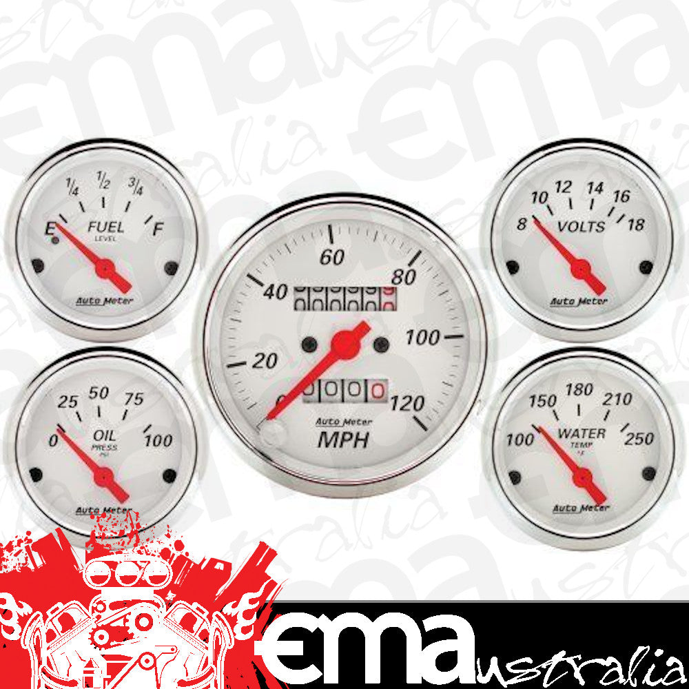 AutoMeter AU1300 Arctic White Gauges Mech Speedo Fuel Water Temp Oil Pres Volts