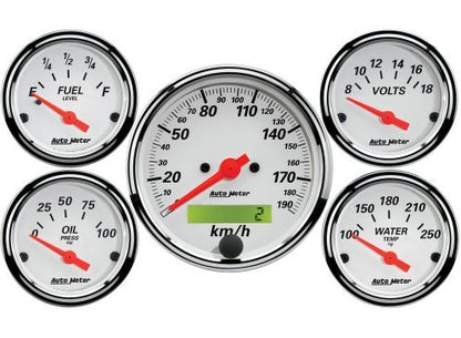 AutoMeter 1302-M 5 PC. GAUGE KIT, 3-1/8" & 2-1/16", ELEC. KM/H SPEEDO., ARCTIC WHITE