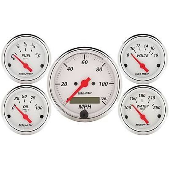 AutoMeter AU1302 Arctic White Gauges Elec Speedo Fuel Water Temp Oil Press Volts