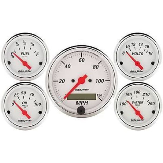 AutoMeter AU1302 Arctic White Gauges Elec Speedo Fuel Water Temp Oil Press Volts