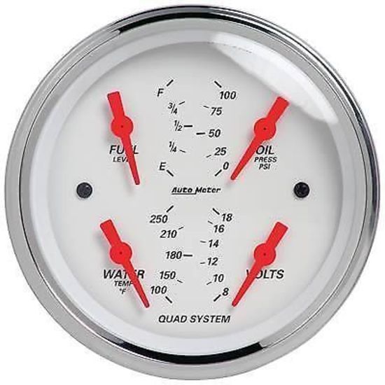 AutoMeter AU1312 Arctic White Quad Gauge 3-3/8" Fuel Water Temp Oil Press Volts