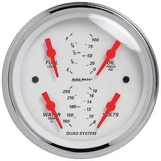 AutoMeter AU1312 Arctic White Quad Gauge 3-3/8" Fuel Water Temp Oil Press Volts