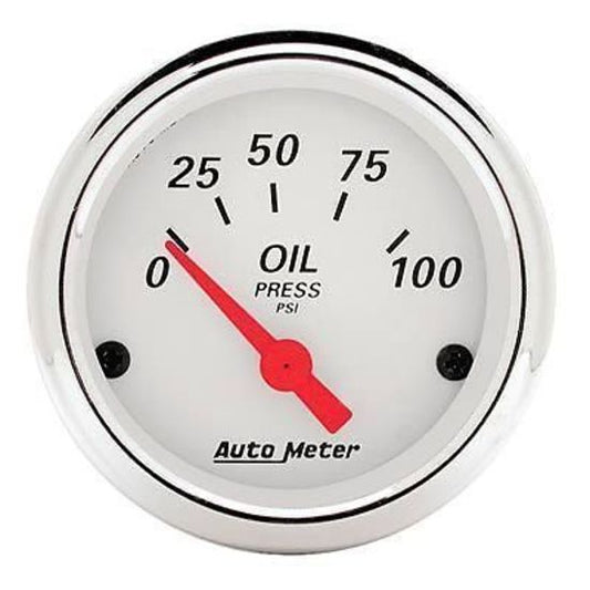 AutoMeter AU1327 Arctic White 2-1/16" Elecal Oil Pressure Gauge 0-100 PSI