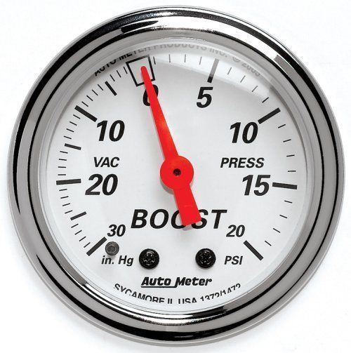 AutoMeter AU1372 Arctic White 2-1/16" Elec Boost/Vacuum Gauge 30In Hg/20 PSI