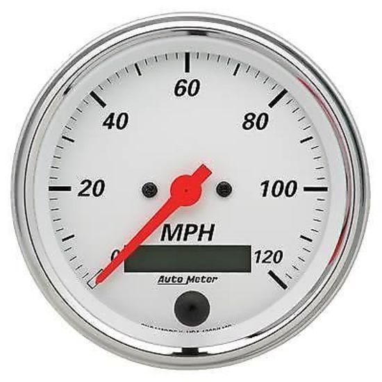 AutoMeter AU1380 Arctic White 3-3/8" Elec In-Dash Speedo 120 MPH