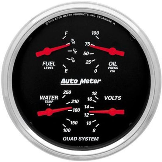 AutoMeter AU1410 Quad Gauge Analog Designer Black Fuel Level Volts Oil Pressure Water Temperature 5 In.